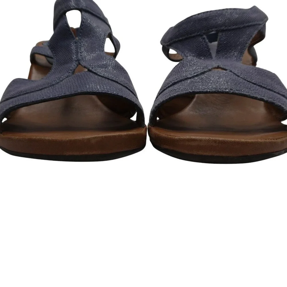 The FLEXX Wedge‎ Sandal Women 8.5 Blue Textured Leather Cork T-Strap Slingback